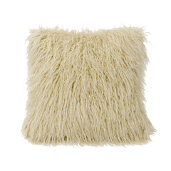 Mongolian Faux Fur Throw Pillow, 18" x 18", Cream, 1PC
