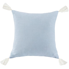Luna Washed Linen Tasseled Square Pillow, 18" x 18", Light Blue, 1PC