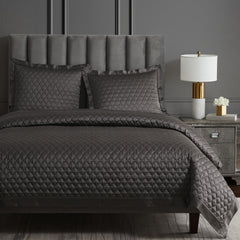 High Shine Satin Quatrefoil Quilt, King, Espresso, 1PC