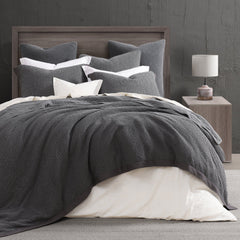 Stonewashed Cotton Waffle Weave Duvet Cover Set, Queen, Slate, 3PC