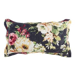 Peony Washed Linen Kidney Pillow, 14" x 28", Charcoal, 1PC