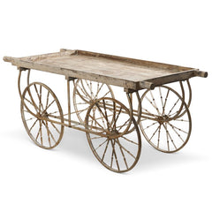 74" Whitewash Metal Flower Cart