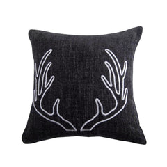 Hamilton Gray Chenille Embroidered White Antler Pillow, 18" x 18", 1PC