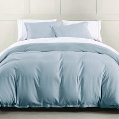 Hera Washed Linen Flange Duvet Cover, Super Queen, Light Blue, 1PC