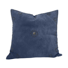 Western Suede Antique Silver Concho & Studded Pillow, 20" x 20", Navy, 1PC