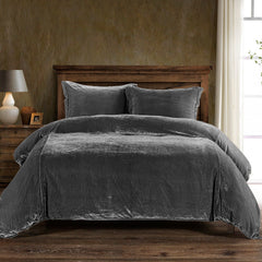 Stella Faux Silk Velvet Duvet Cover Set, Queen, Dark Slate, 3PC