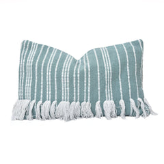 Fringed Stripe Lumbar Rug Pillow, 16" x 26", Light Blue, 1PC
