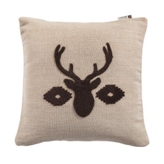 Aztec Deer Bust Embroidered Burlap Throw Pillow, 18" x 18", 1PC