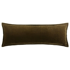 Stella Faux Silk Velvet Long Lumbar Pillow, 14" x 42", Green Ochre, 1PC