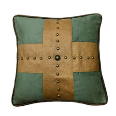 Las Cruces Gold Studded Cross Tan & Turquoise Throw Pillow, 18" x 18", 1PC