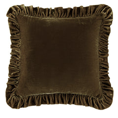 Stella Faux Silk Velvet Ruffled Euro Sham, 27" x 27", Green Ochre, 1PC