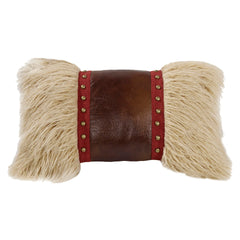 Ruidoso Mongolian Fur Studded Leather Pillow, 12" x 19", 1PC