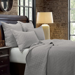 Linen Cotton Diamond Quilt Set, King, Gray, 3PC