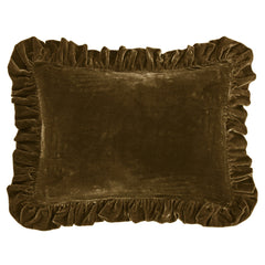 Stella Faux Silk Velvet Ruffled Dutch Euro Pillow, 27" x 39", Green Ochre, 1PC