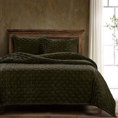 Stella Faux Silk Velvet Quilt Set, Queen, Fern Green, 3PC