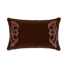 Stella Boot Stitch Faux Silk Velvet Lumbar Pillow, 14" x 24", Copper Brown, 1PC