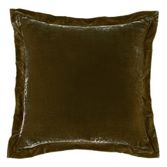 Stella Faux Silk Velvet Flanged Euro Sham, 27" x 27", Green Ochre, 1PC