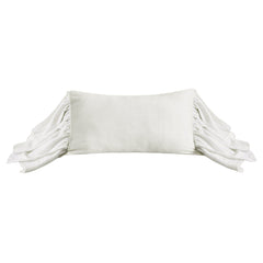 Luna Washed Linen Long Ruffled Pillow, 16" x 26", White, 1PC