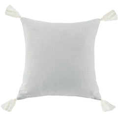 Luna Washed Linen Tasseled Square Pillow, 18" x 18", Sage, 1PC