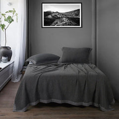 Stonewashed Cotton Waffle Weave Coverlet Set, Full/Queen, Dusty Blue, 3PC