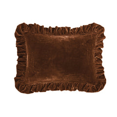 Stella Faux Silk Velvet Ruffled Oblong Pillow, 16" x 21", Copper Brown, 1PC