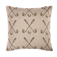 Printed Burlap Golf Club & Golf Ball Geometric Pillow, 18" x 18", 1PC