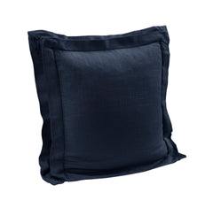 Luna Double Flanged Washed Linen Pillow, 20" x 20", Navy, 1PC