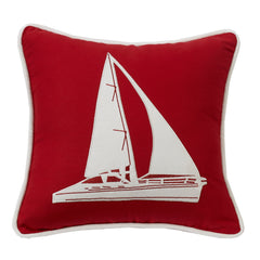 Red Sailboat Appliqué Pillow, 18" x 18", 1PC
