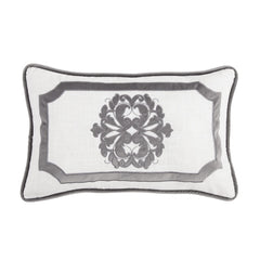 Madison Velvet Embroidered White Oblong Pillow, 16" x 26", Gray, 1PC