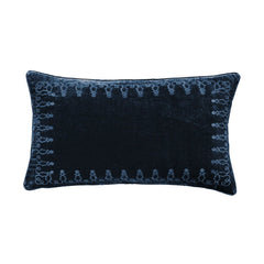 Stella Faux Silk Velvet Embroidered Lumbar Pillow, 14" x 24", Midnight Blue, 1PC