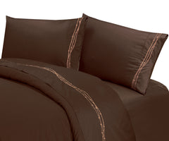 350TC Barbwire Embroidered Sheet Set, Twin, Chocolate, 3PC