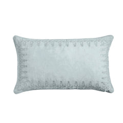 Stella Faux Silk Velvet Embroidered Lumbar Pillow, 14" x 24", Icy Blue, 1PC