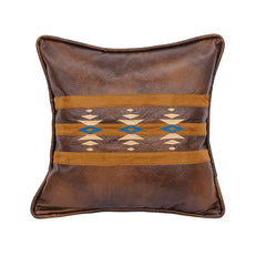 Faux Leather Geometric Embroidered Throw Pillow, 18" x 18", 1PC