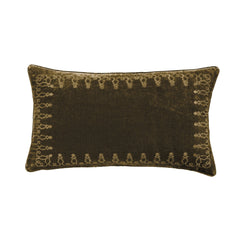 Stella Faux Silk Velvet Embroidered Lumbar Pillow, 14" x 24", Green Ochre, 1PC