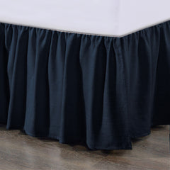 Lily Washed Linen Gathered Bed Skirt, Queen, Navy, 1PC