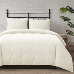 Stonewashed Cotton Canvas Duvet Cover Set, Super Queen, Natural, 3PC
