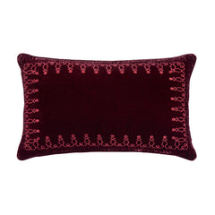 Stella Faux Silk Velvet Embroidered Lumbar Pillow, 14" x 24", Garnet Red, 1PC