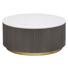 Jason - Round Marble Top Coffee Table - White And Charcoal