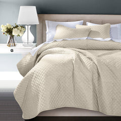 Anna Diamond Quilted Coverlet Set, Twin, Light Tan, 2PC