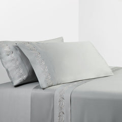 350TC Gray Scroll Embroidered Sheet Set, Queen, Gray, 4PC