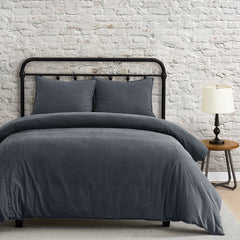 Stonewashed Cotton Canvas Duvet Cover Set, Twin, Charcoal, 2PC