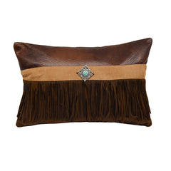 Faux Suede Concho & Fringe Lumbar Pillow, 12" x 18", 1PC