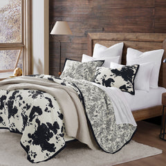Clara Cowhide Reversible Quilt Set, Twin, Black, 2PC