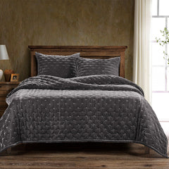Stella Faux Silk Velvet Quilt, Twin, Dark Slate, 1PC