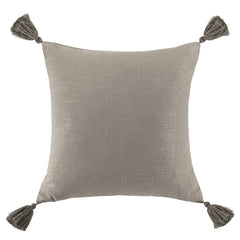 Luna Washed Linen Tasseled Square Pillow, 18" x 18", Taupe, 1PC