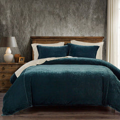 Stella Faux Silk Velvet Duvet Cover Set, King, Teal, 3PC