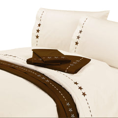 350TC Embroidered Star Sheet Set, Queen, Cream, 4PC