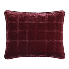 Stella Faux Silk Velvet Double Box Stitch Pillow Sham, 21" x 27", Garnet Red, 1PC