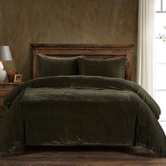 Stella Faux Silk Velvet Duvet Cover Set, King, Fern Green, 3PC