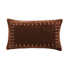Stella Faux Silk Velvet Embroidered Lumbar Pillow, 14" x 24", Copper Brown, 1PC